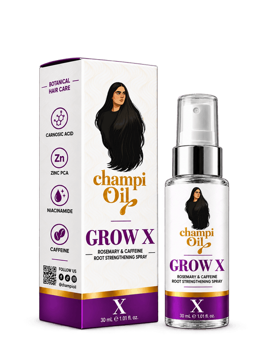 Champi Oil Grow X 30ml sample botanical hair care spray for scalp and root care