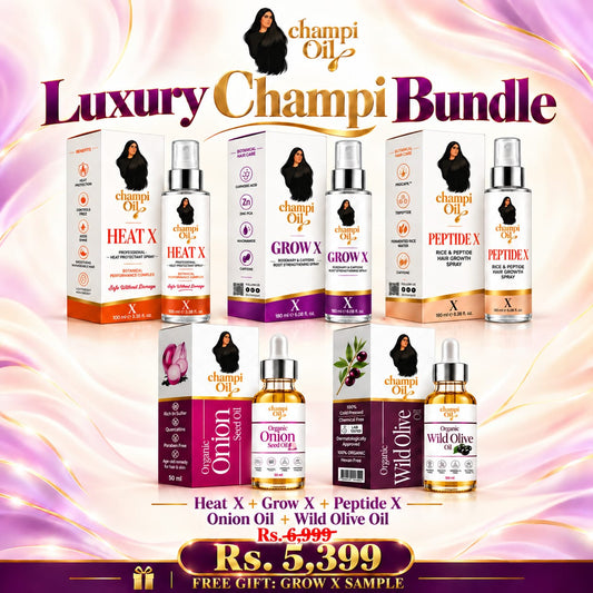 Champi Oil Luxury Champi Bundle with hair sprays and nourishing oils for complete hair and scalp care
