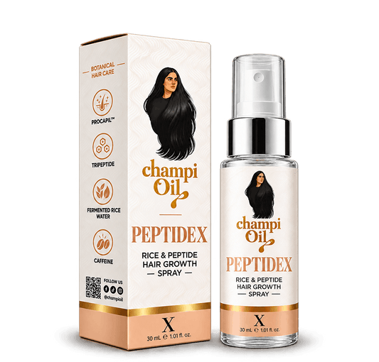 Champi Oil Peptide X hair growth spray with Procapil tripeptide fermented rice water caffeine and niacinamide