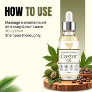 Applying Castor Oil to the scalp and roots with a gentle massage before washing