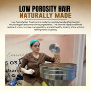 Low Porosity Hair Treatment procedure using a small amount on damp hair from mid-lengths to ends