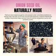 Step-by-step Onion Seed Oil application from scalp massage to hair lengths