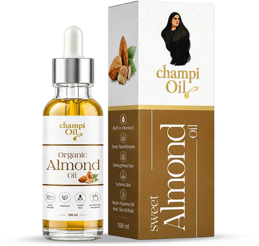 Champi Oil Sweet Almond Oil bottle for hair, scalp and skin care