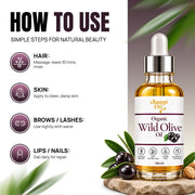 How to use Champi Oil Organic Wild Olive Oil for hair scalp skin lashes brows and nails